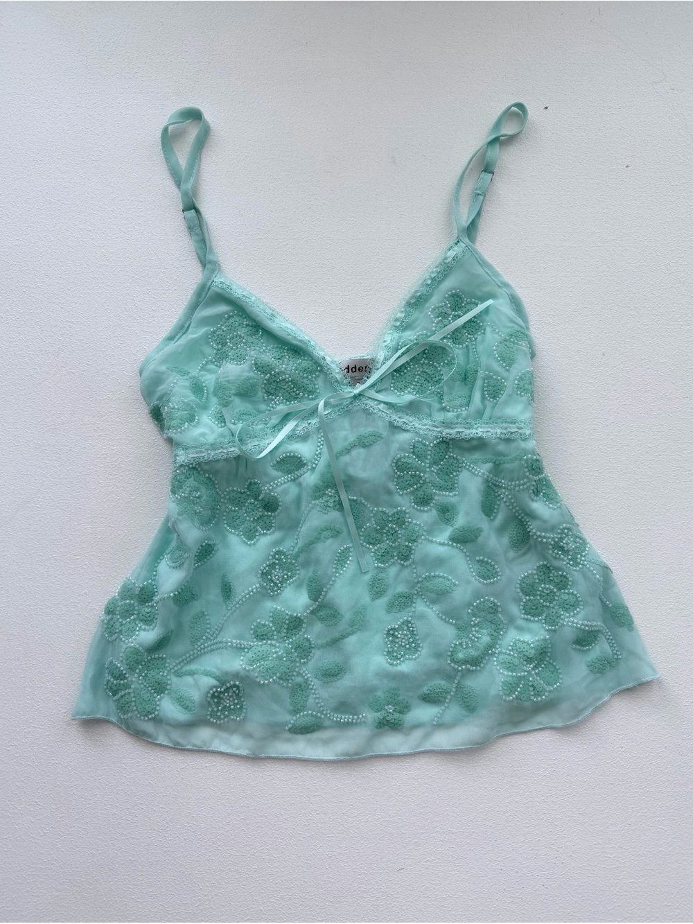 Delicate Bead-Embellished Mint Green Camisole